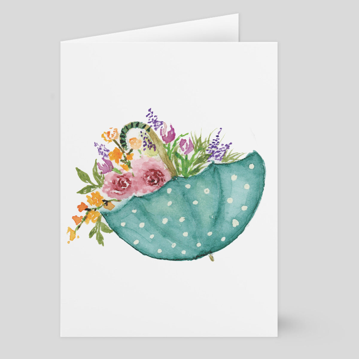 "Umbrella w/ Flowers" (Greeting Card) from my Spring & Summer Collection