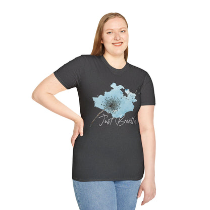 "Just Breathe" on Dark Background (Unisex Softstyle T-Shirt)