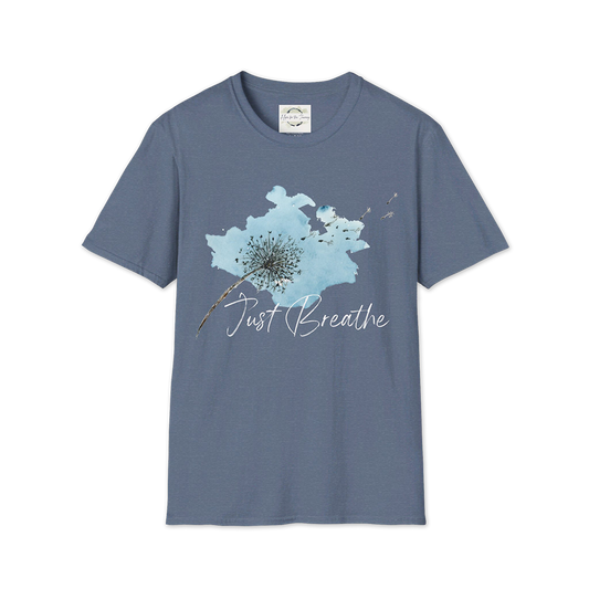 "Just Breathe" on Dark Background (Unisex Softstyle T-Shirt)