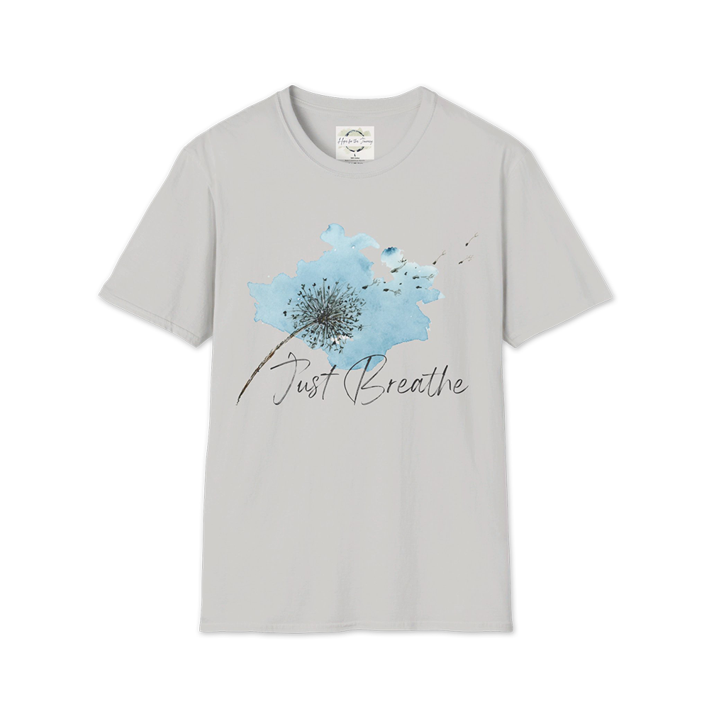 "Just Breathe" on Light Background (Unisex Softstyle T-Shirt)