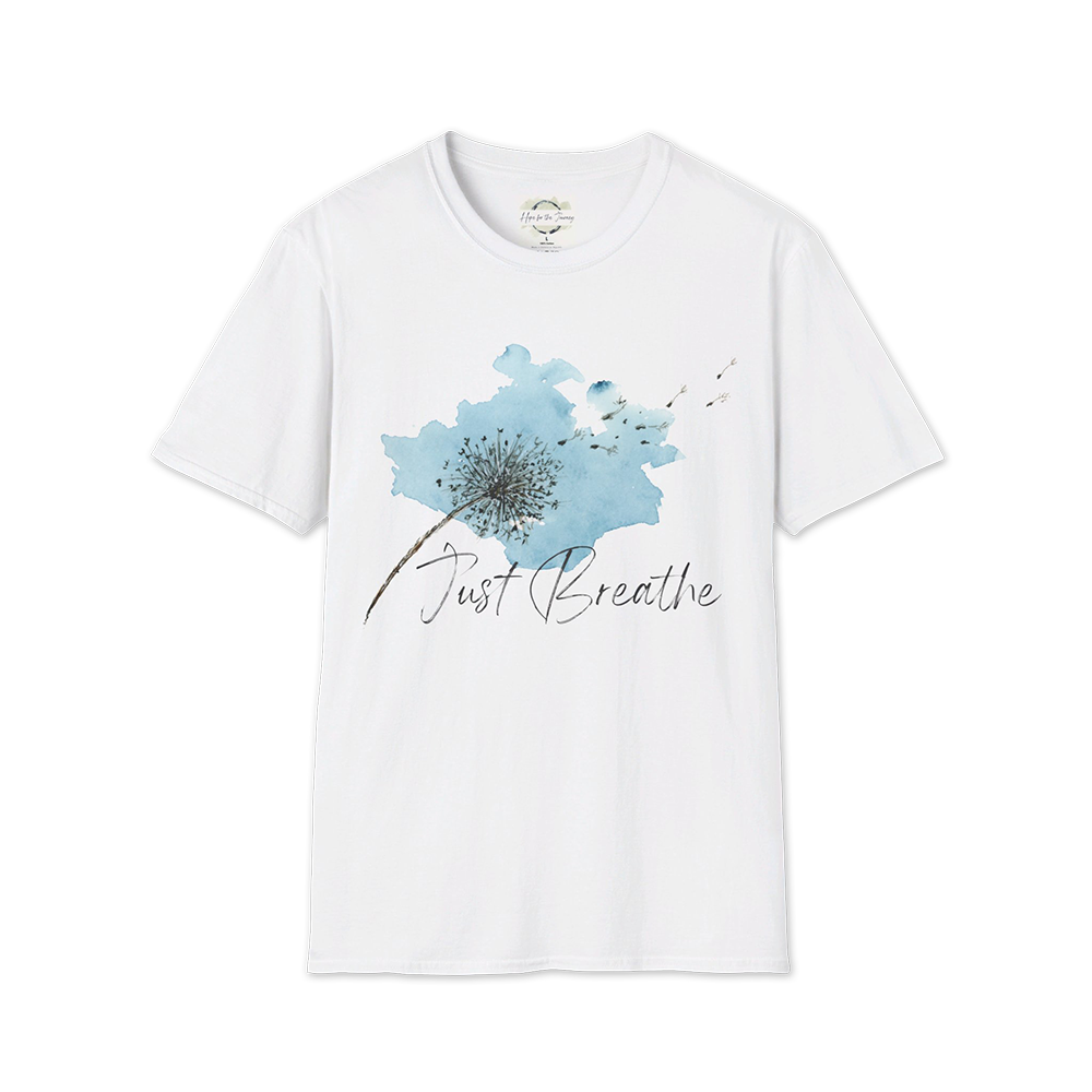 "Just Breathe" on Light Background (Unisex Softstyle T-Shirt)