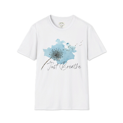 "Just Breathe" on Light Background (Unisex Softstyle T-Shirt)